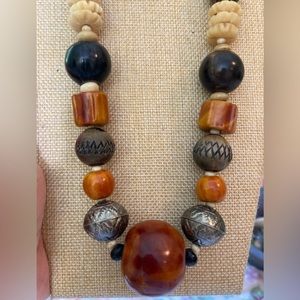 Vintage‎ Chunky Carved Wooden Beads Tribal Ethnic Necklace